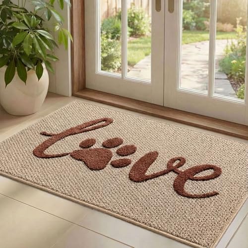 Bulijojo Love Door Mat 32x48 Inch, Non Slip Rubber Backing Entrance Mat,Dirt Resistant and Absorbent Welcome Mats,Low-Profile Floor Mats for Entryway Beige - color: Beige, size: 2'8" x 4' (Rectangular)