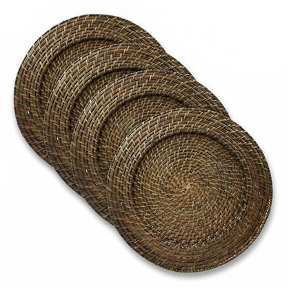 ChargeIt by Jay Rattan Charger Plates Hand Woven Round Brown, 13" - 4 Set - color: Brick Brown, size: 4 Pack