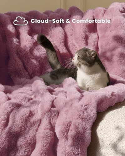 Ultra Soft Cozy Faux Fur Throw Blanket, Fuzzy Plush Thick Bubble Blanket, Oversize Luxury Fluffy Blanket for Couch, Bed, and Living Room, 60x80 Inches, Pink - color: Pink, size: Twin(60" X 80")