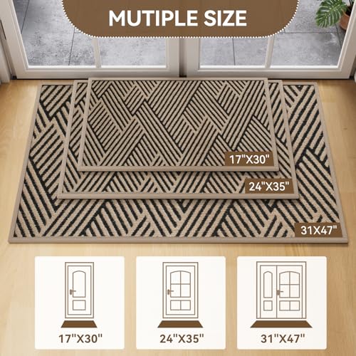 Front Door Mat Indoor Outside Entrance Non-Slip Mats Brown 17"x30" - color: Brown, size: 17"x30"
