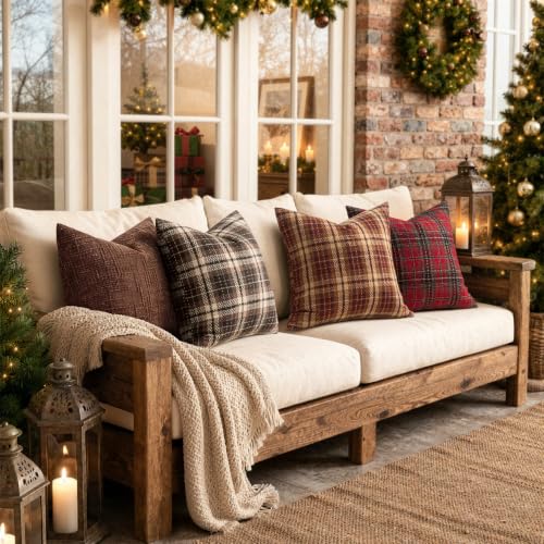 MIULEE Tartan Plaid Throw Pillow Covers Fall 20x20 Inch Reddish Brown - color: Reddish Brown, size: 20" x 20" (Pack of 2)