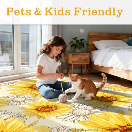 AooHHooA Sunflower Area Rug 5x7, Sunflower Rugs for Living Room Yellow - color: Sunflower-1, size: 5' x 7' (Rectangular)