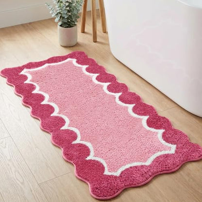 Scalloped Rose Pink Bathroom Rug Runner, Non Slip Absorbent 24"x59" - color: Rose Pink, size: 2' x 4'92" (Rectangular)