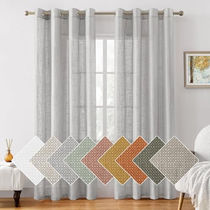 HOMEIDEAS Light Gray Linen Textured Sheer Curtains, 52 X 84 Inch, 2 Panels - color: Light Grey, size: 52"W x 84"L (Pack of 2)