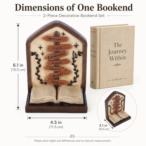 Vintage Bookends Set of 2, Brown Resin Direction Sign Book Ends for Shelves