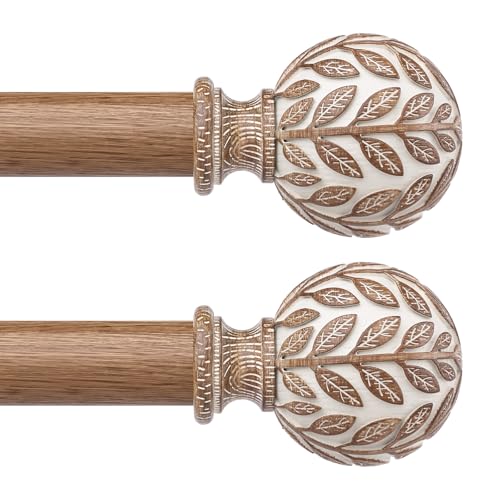 2 Pack Curtain Rod 36-60 Inch, Boho Wood 1 Inch Window Curtain Rod - color: White Wood, size: 36''-60'' (2 Pack)