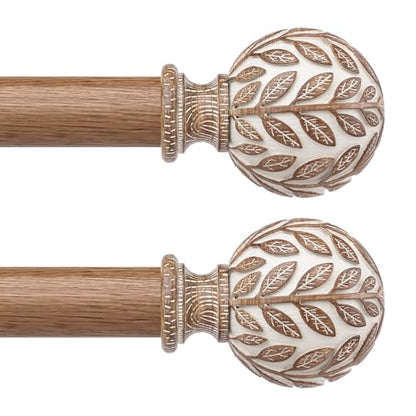 2 Pack Curtain Rod 36-60 Inch, Boho Wood 1 Inch Window Curtain Rod - color: White Wood, size: 36''-60'' (2 Pack)