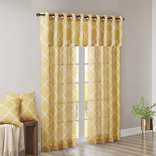 Madison Park Fretwork Print Window Curtain 1 Panel, 50x63 Yellow/White - color: Yellow/White, size: 50"W x 63"L (Pack of 1)