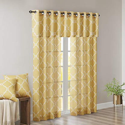 Madison Park Fretwork Print Window Curtain 1 Panel, 50x63 Yellow/White - color: Yellow/White, size: 50"W x 63"L (Pack of 1)