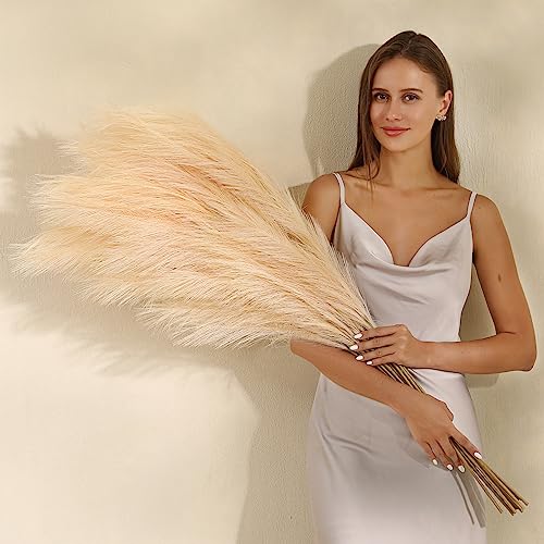 Wertuirk Champagne Faux Pampas Grass, Boho Home Decor, 45-Inch, Set of 8 - color: Champagne