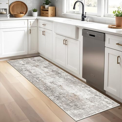 2x5 Rug Runner Non-Slip Washable – Modern Neutral Abstract Small Rug for Hallway, Kitchen, Bathroom, Bedroom, Entryway, Laundry Room – Thin Soft Low-Pile Rubber Backing (Beige/Grey) - color: Beige/Grey/Brown, size: 2' x 5' (Rectangular)