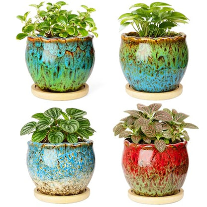 ARTKETTY Succulent Pots, 4 Inch Plant Pots with Drainage Tray - color: 4'' Colorful 1