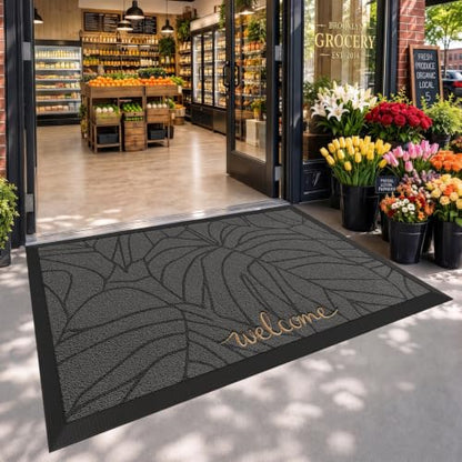 LUMI Outside Welcome Door Mat 47x71, Non-Slip Heavy Duty Dirt Trapper, Grey - color: Grey Gold Monstera, size: 47"x71"