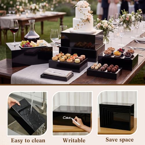 Leinuosen 7 Pcs Large Acrylic Buffet Risers, 8-14" Rectangle, Black - color: Black, size: 8" to 14", style: Rectangle
