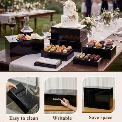 Leinuosen 7 Pcs Large Acrylic Buffet Risers, 8-14" Rectangle, Black - color: Black, size: 8" to 14", style: Rectangle