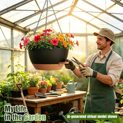 13 Inch Large Self Watering Hanging Planters 2 Pack with Saucers - color: Black Brown, size: 13 Inch 2 Pack