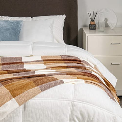RECYCO Buffalo Plaid Chenille Throw Blanket, 50"x60", Brown Off White - color: Plaid Brown Off White, size: 50'' X 60''