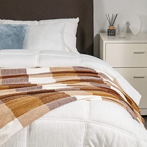 RECYCO Buffalo Plaid Chenille Throw Blanket, 50"x60", Brown Off White - color: Plaid Brown Off White, size: 50'' X 60''