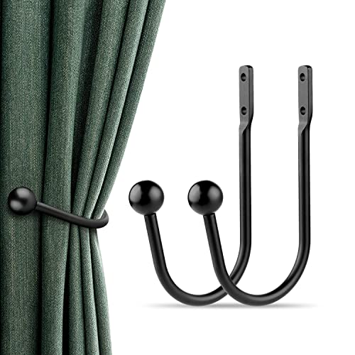 Curtain Holdback Tieback, 2pcs Hook Wall Mounted Window for Home Decor - color: 2pcs-black