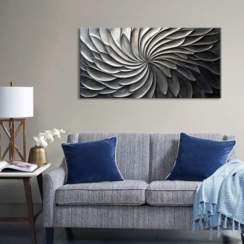 LASMOND Abstract Black and White Wall Art for Living Room Modern Canvas Print Painting Lines Flower Floral Large Artwork Bedroom Home Office Wall Décor (40x20 Inches) - color: Black and White Abstract Wall Art (A827), size: 40"L x 20"W