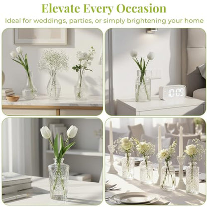 12 Pack Bud Vase in Bulk - BEAHOT Clear Flower Vases for Wedding Decorations, Glass Vase for Table Decorations, Small Vase for Home, Mother's Day, Centerpieces, Party, Office (Clear)