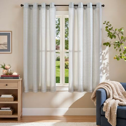 jinchan Linen blend Curtains 63 Inch Blue Stripe on Beige Grommet 2 Panels - color: Blue on Linen, size: 50"W x 63"L (Pack of 2)