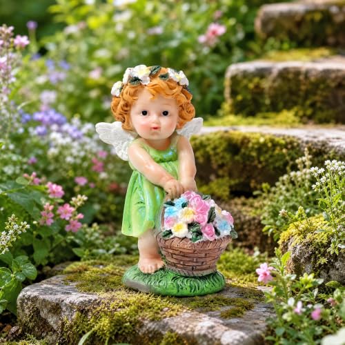 XJar Garden Fairy Figurine, Hand Painted Resin Yard Decor Statue - color: Flower Fairy Gardener-green