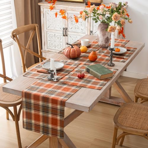 AQOTHES Fall Plaid Placemats Set of 4, Orange Checkered Table Mats 12×18 - color: Orange