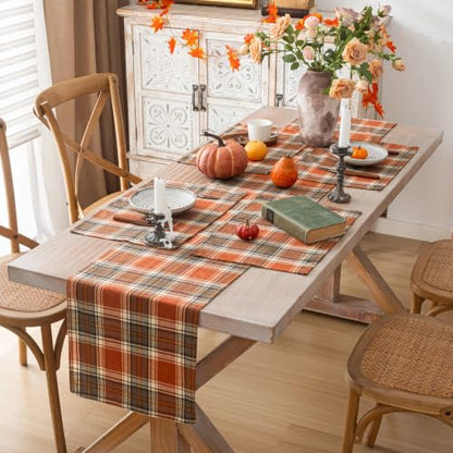 AQOTHES Fall Plaid Placemats Set of 4, Orange Checkered Table Mats 12×18 - color: Orange