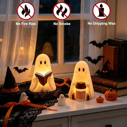 Wondise Cute Ghost Halloween Flameless Candles with 6hrs Timer - color: 3-Ghost