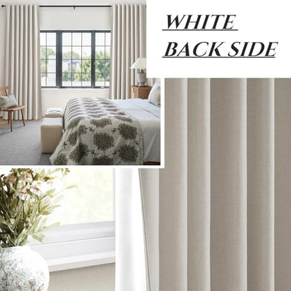 94 Inch Long Blackout Curtains 2 Panel Set, Pleated Boho Farmhouse Curtain for Living Room/Bedroom Darkening/Thermal/Noise Reduction Textured Flax Linen Drapes Hook&Rings Included (50"x94"x2 Natural) - color: Natural Linen, size: 50"W x 94"L (Pack of 2)