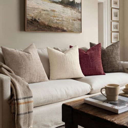 MIULEE Chenille Textured Throw Pillow Covers Burgundy 18x18 Set of 2 - color: Burgundy, size: 18" x 18" (Pack of 2)
