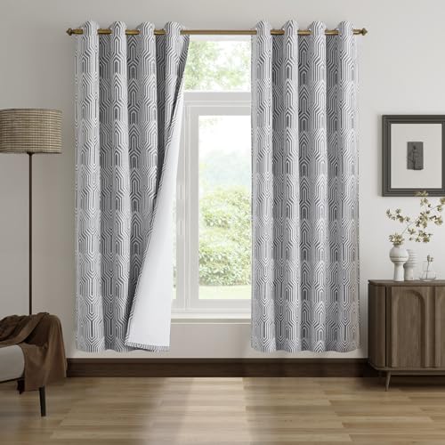 Dark Grey and Silvery 100% Blackout Curtains 96 Inch Length 2 Panels, Jacquard Thermal Insulated Noise Reducing Grommet Drapes for Bedroom Living Room, 2pcs, 52" W x96 L - color: Dark Grey and Silvery, size: 52"W x 96"L (Pack of 2)