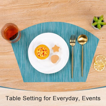 SHACOS Wedge Shape Placemats Set of 4 Round Table Placemats Heat Resistant Woven Vinyl PVC Table Mats Indoor Outdoor Wipe Clean (4, Teal Blue) - color: Teal Blue