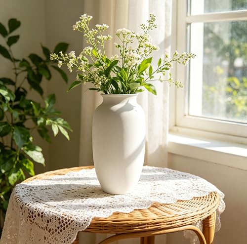 11 inch Tall Handcrafted Large White Ceramic Vase for Flowers, Home Decor - size: 11”H × 6”W