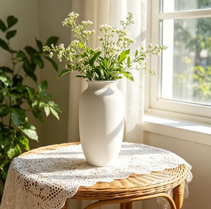 11 inch Tall Handcrafted Large White Ceramic Vase for Flowers, Home Decor - size: 11”H × 6”W