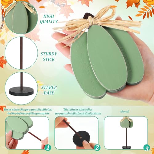 Thyle 3 Pcs Fall Pumpkin Decor, Wooden, Pale Green - color: Pale Green