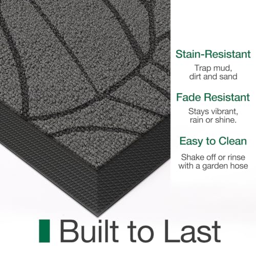 LUMI Outside Welcome Door Mat 20x32, Non-Slip Heavy Duty Dirt Trapper, Grey - color: Grey Gold Monstera, size: 20"x32"