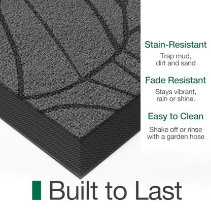 LUMI Outside Welcome Door Mat 36x59, Non-Slip Heavy Duty Dirt Trapper, Grey - color: Grey Gold Monstera, size: 36"x59"