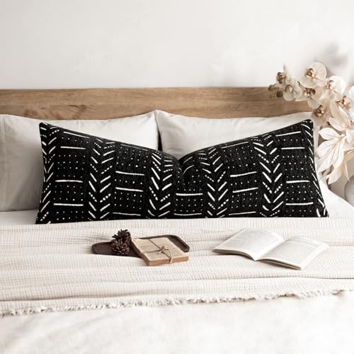 Foindtower Set of 1 Decorative Cozy Chenille Jacquard Throw Pillow Cover Textured Farmhouse Body Cushion Covers Modern Boho Accent Home Decor for Sofa Chair Couch Bedroom Living Room,14×36 Inch,Black - color: Black, size: 36" x 14" (Pack of 1)