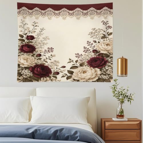 Bgdfhk Floral Lace Border Decorative Wall Tapestry 50"x60", Soft Polyester Lightweight Tapestry Blanket for Bedroom Living Room Dorm Apartment Home Decor - color: Floral Lace Border, size: 60"L x 50"W