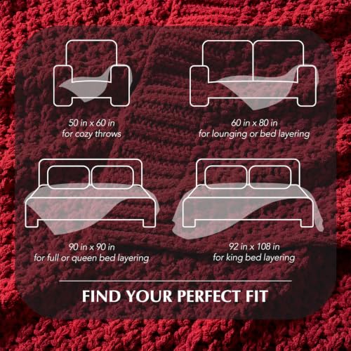 EVERGRACEHOME Chunky Chenille Knit Throw Blanket, 90 x 90, Classic Red - color: Classic Red, size: 90" X 90"