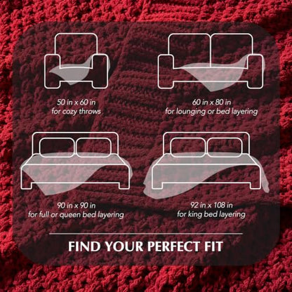 EVERGRACEHOME Chunky Chenille Knit Throw Blanket, 90 x 90, Classic Red - color: Classic Red, size: 90" X 90"