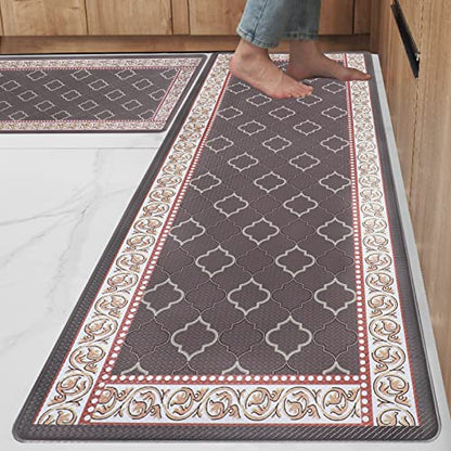 Kitchen Floor Mat Set of 2, Anti Fatigue Kitchen Rugs 17"x47"+17"x29" - color: Coffee, size: 17"x47"+17"x29"