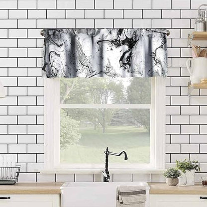 Black White Marble Valance, Abstract White Gray Modern Rod Pocket Blackout Short Window Valance Curtain Treatment for Home Kitchen Living Room Bedroom Cafe, 54x18inch - color: Marble-4