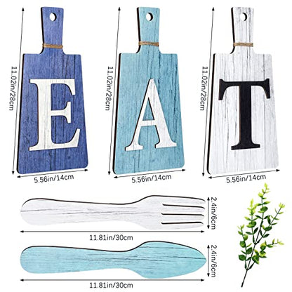 Jetec Cutting Board Eat Sign Set Wall Decor, Dark Blue, Light Blue, White - color: Dark Blue, Light Blue, White