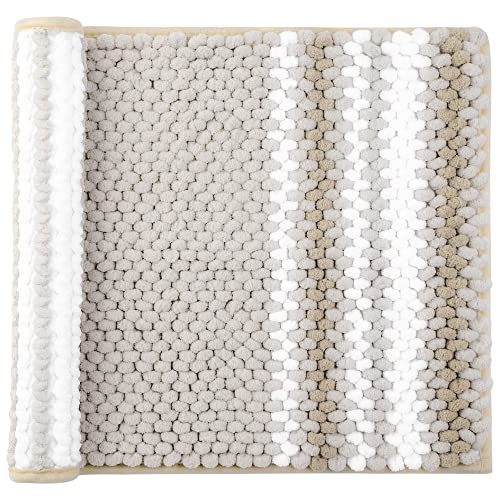 PiccoCasa Chenille Striped Bathroom Rug, Non Slip 17x24 Khaki & White - color: Khaki & White, size: 1'5" x 2' (Rectangular)