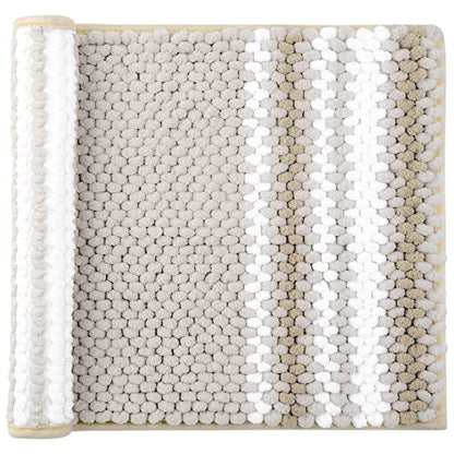 PiccoCasa Chenille Striped Bathroom Rug, Non Slip 17x24 Khaki & White - color: Khaki & White, size: 1'5" x 2' (Rectangular)