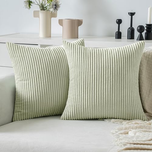MIULEE Decorative Corduroy Throw Pillow Covers Set of 2 16x16 Light Green - color: Light Green, size: 16" x 16" (Pack of 2)