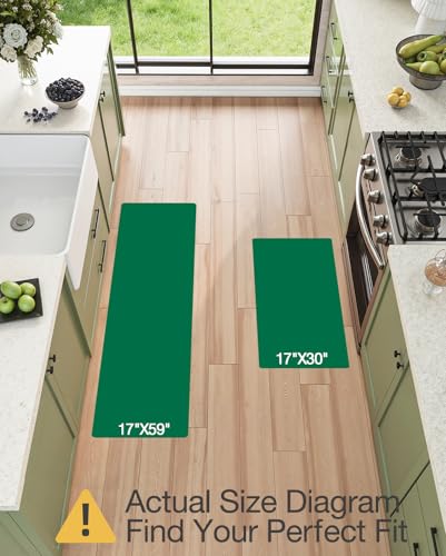 LUMI Kitchen Floor Mats Cushioned Anti Fatigue Set of 2,17"x30"+17"x59" - color: Brown & Olive, size: 59"L x 17"W x 0.4"Th + 30"L x 17"W x 0.4"Th